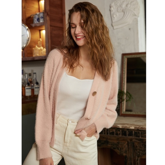 Soft and Fuzzy V-Neck Buttoned Cardigan - Picture 9 of 15